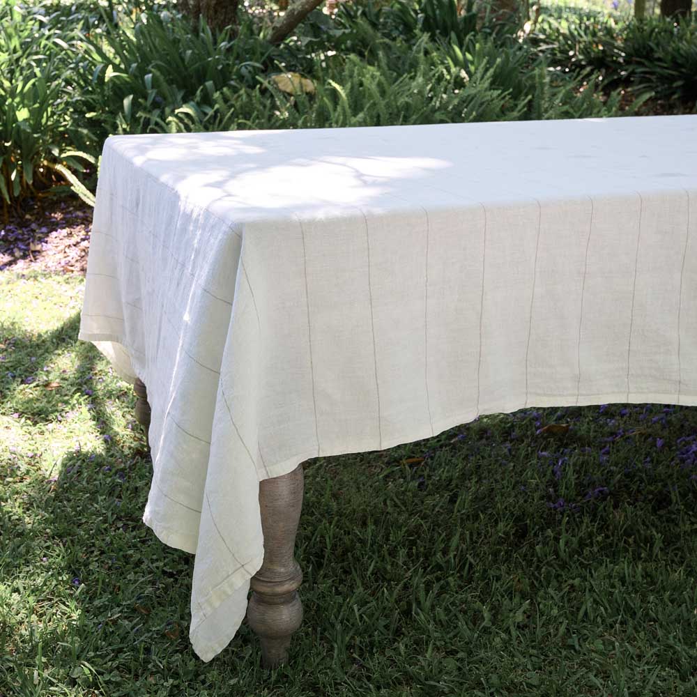 Carter French Linen Tablecloth - Natural Stripe 180cm x 400cm