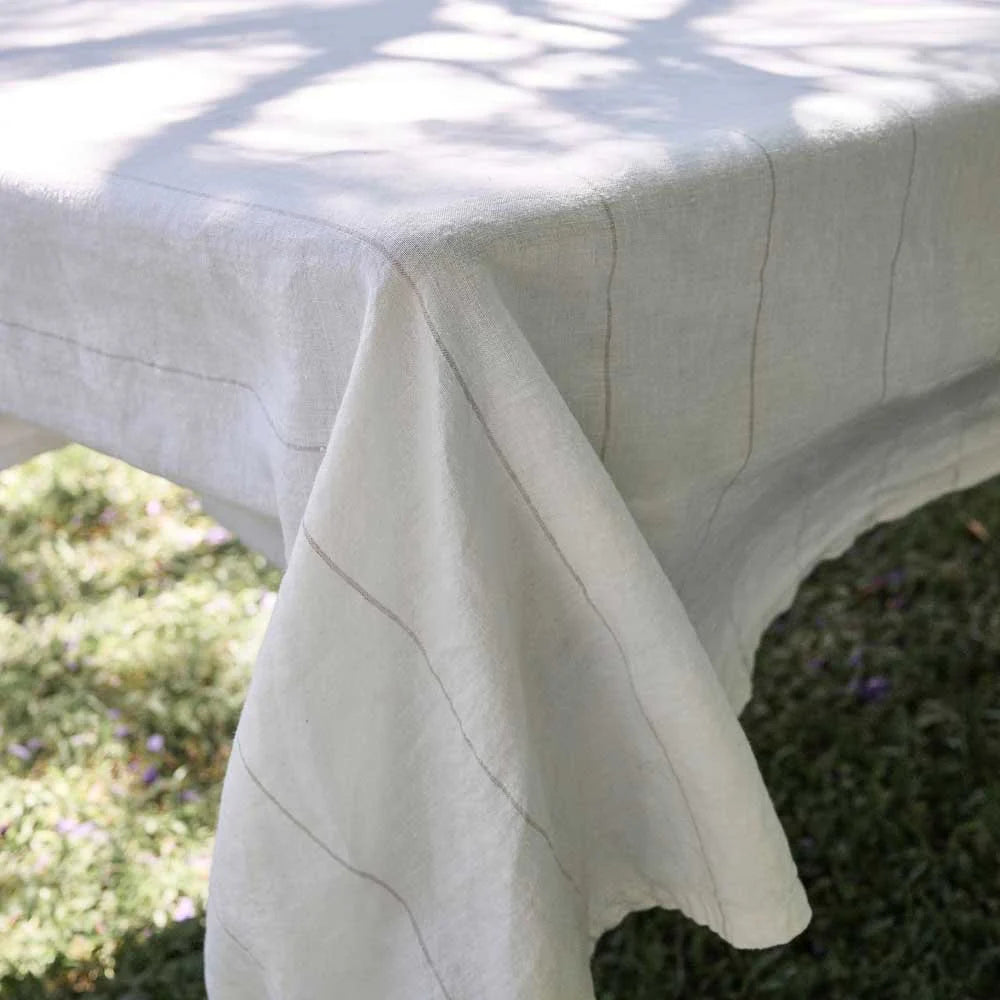 Carter French Linen Tablecloth - Natural Stripe 180cm x 400cm