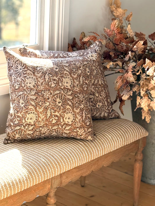 Heritage Bloom Block Print Cushion Cover