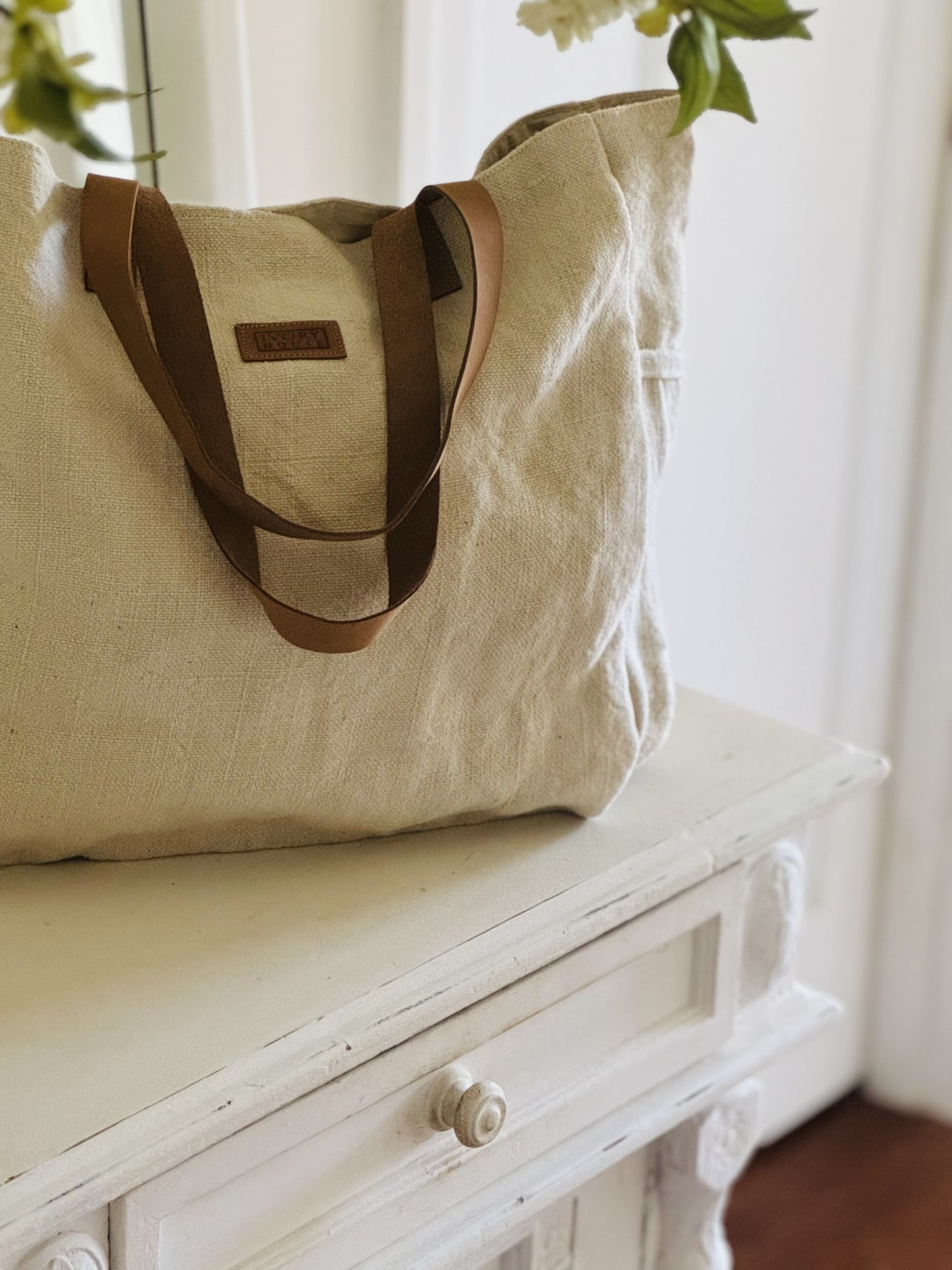 Washed Canvas Market Bag - Warm White