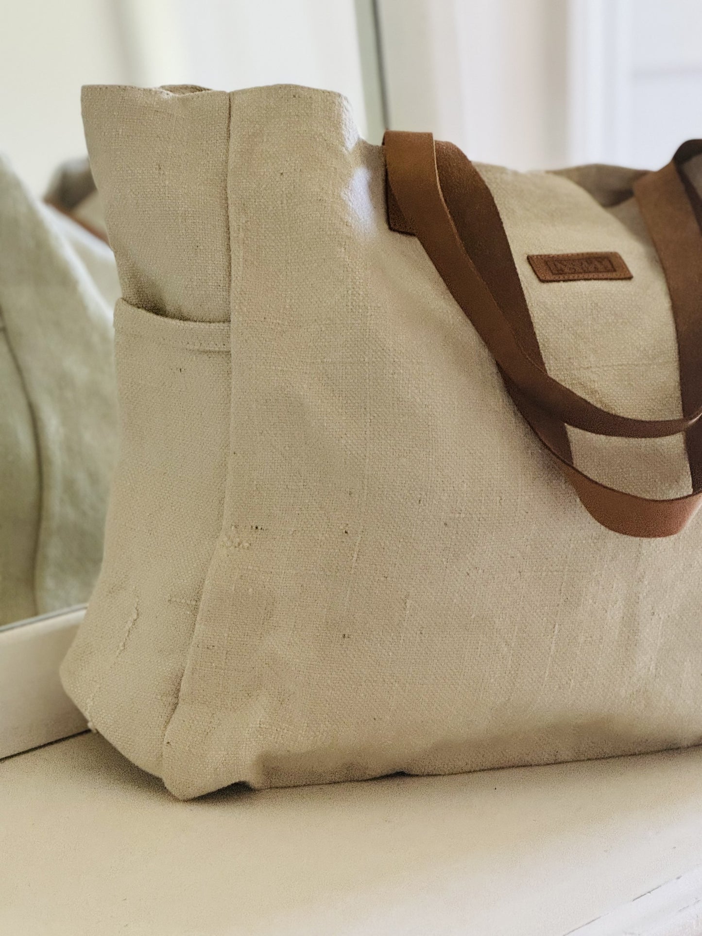 Washed Canvas Market Bag - Warm White