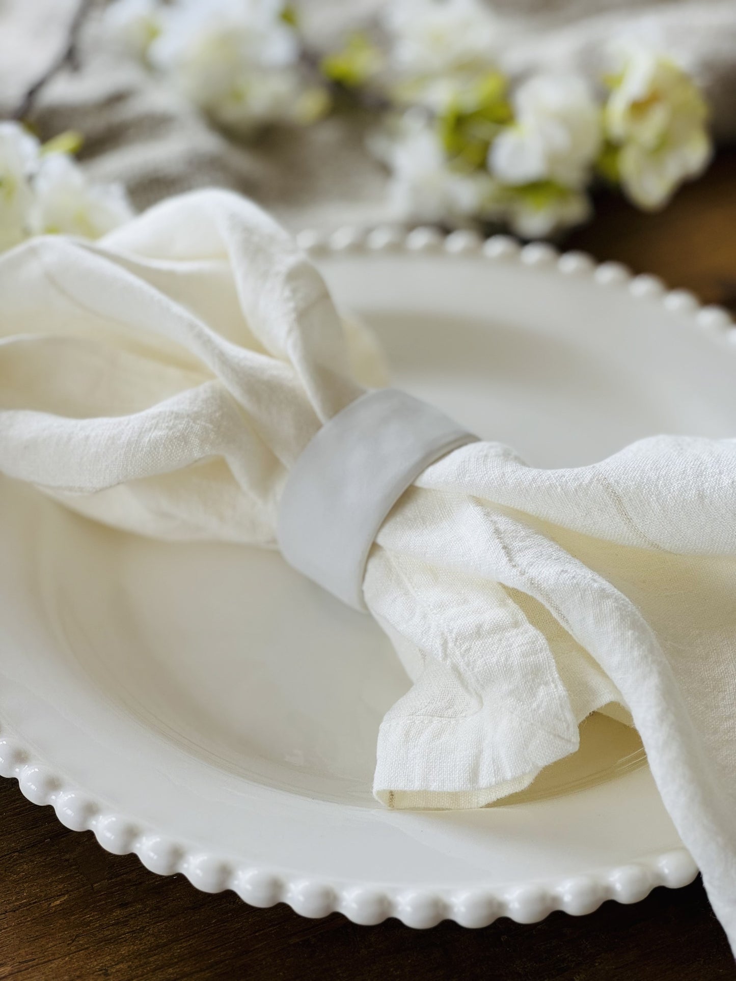 French Linen Carter Napkin - Set of 4 Off White with Natural Stripe