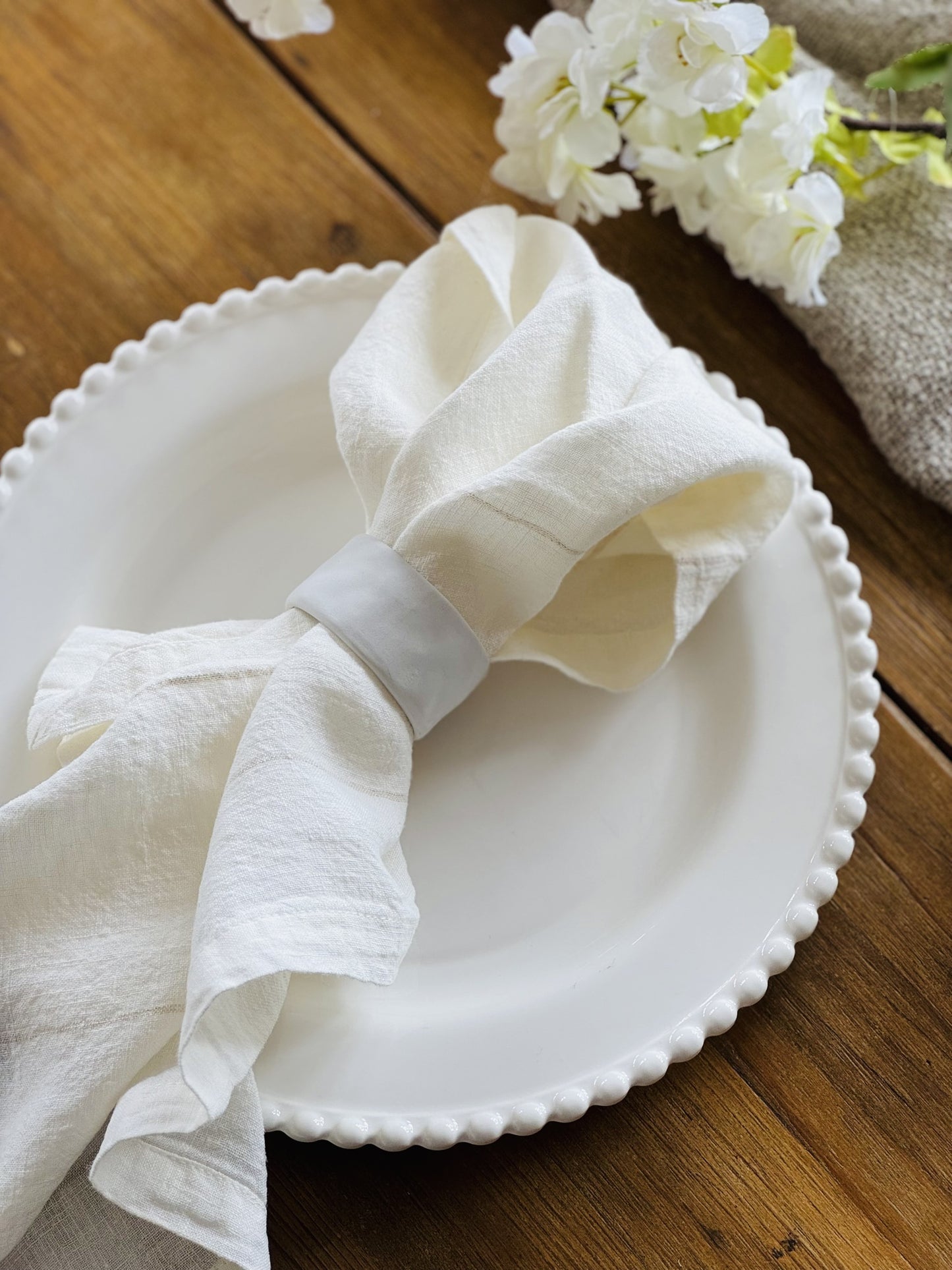 French Linen Carter Napkin - Set of 4 Off White with Natural Stripe