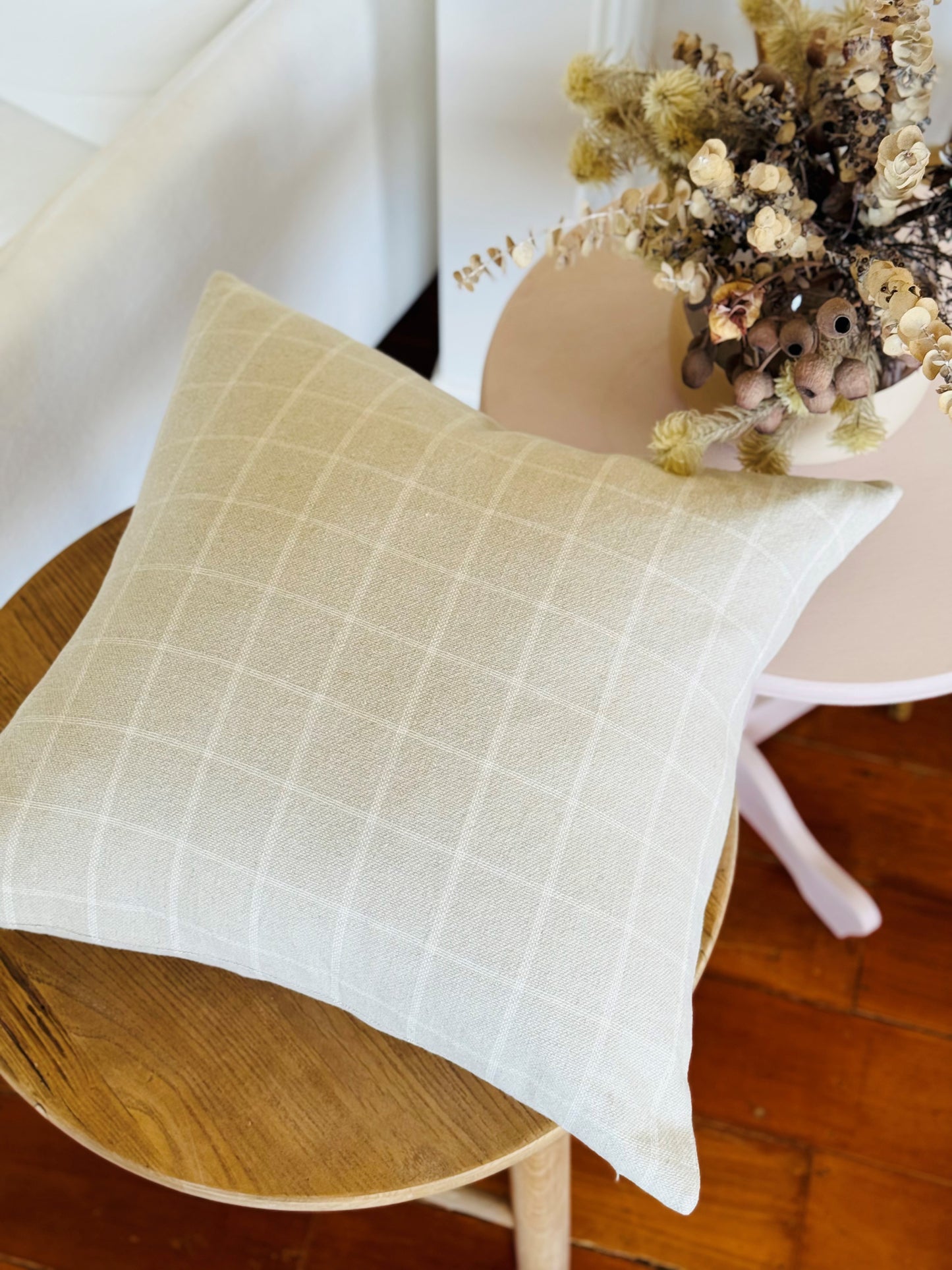 Plaid Cushion - Natural & Ivory