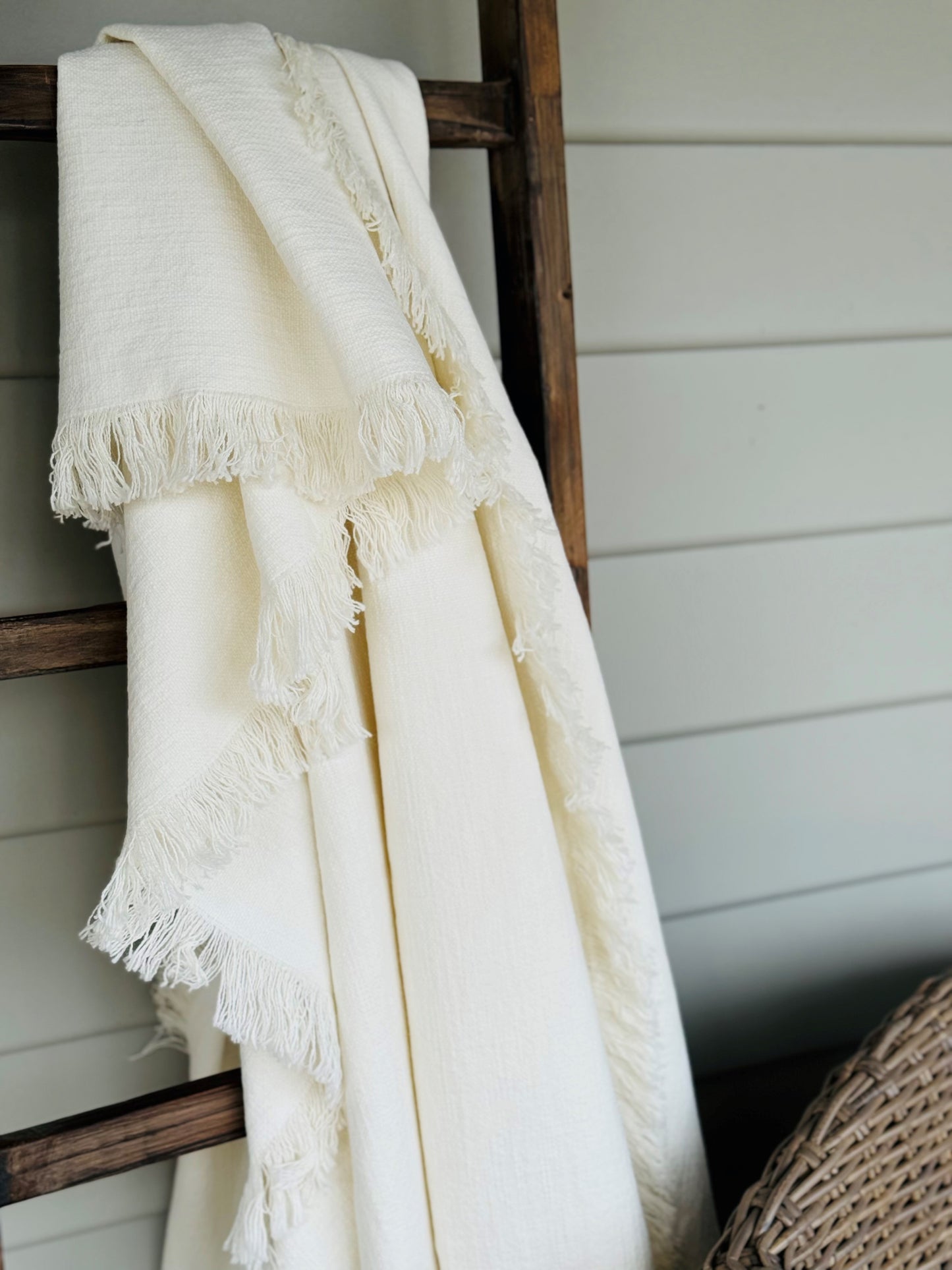 Champêtre French Linen Throw - Ivory