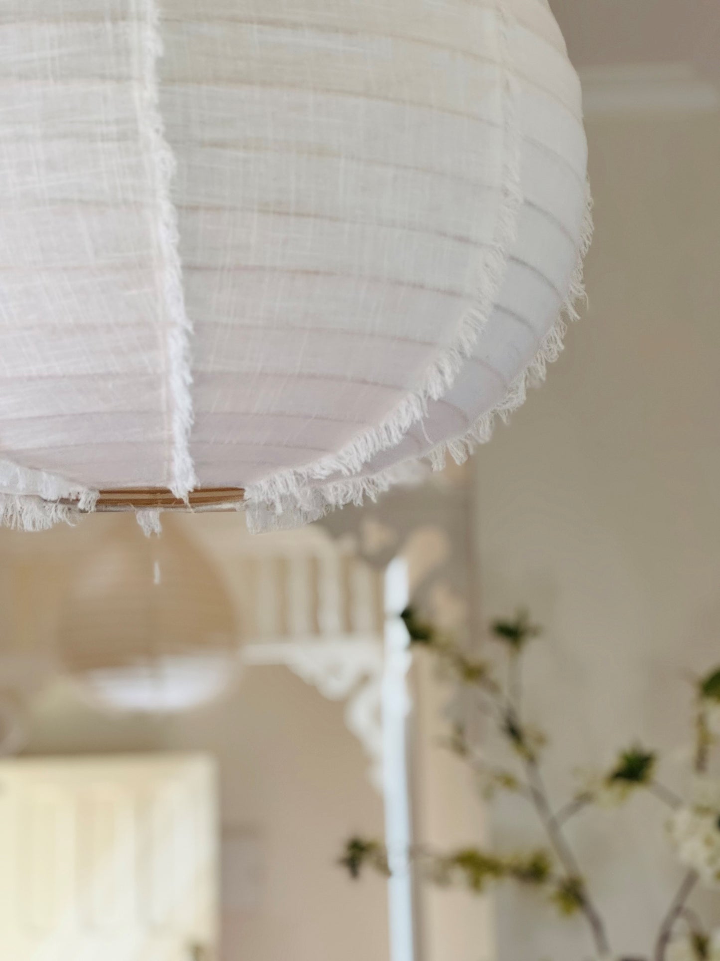 Linen Light Shade - Pure White Fringed