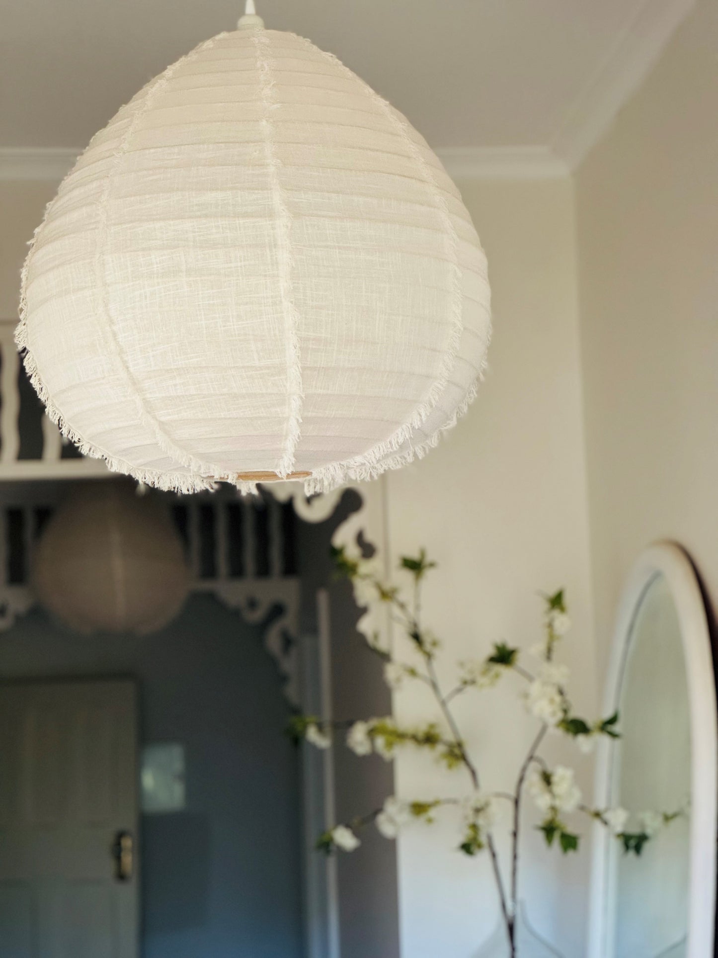 Linen Light Shade - Pure White Fringed